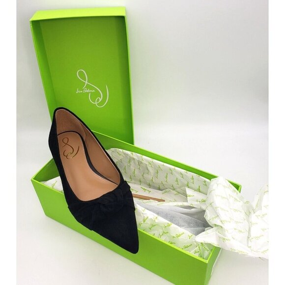 BNIB Sam Edelman Wheaton Black Suede Knot Accent Pointed Toe Flat Size 7.5 - Picture 5 of 15